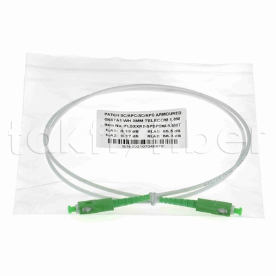 EN50575 CPR گواهینامه SC APC Fiber Optic Patchcord پوشک های فیبر نوری زرهی سیمپلکس 3.0mm LSZH کت سفید