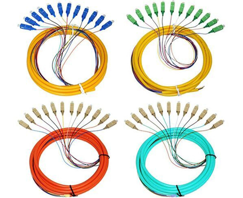 12 هسته OM3 فیبر نوری Pigtail LSZH جاکت 0.9mm SC FC ST LC
