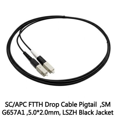 SC/APC FTTH Drop Cable Pigtail with G657A1 Fiber and LSZH Black Jacket for Reliable Connectivity