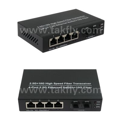 2.5G 2 پورت فیبر 4 پورت سوئیچ ایترنت مس با 10G Uplink و خانه فلزی بدون فن برای گسترش شبکه با سرعت بالا
