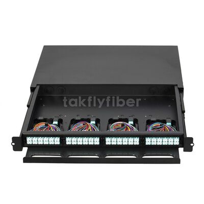 Takfly High-Density Rackmount Patch Panel با پلاگ و پلی 12 فایبر مدیریت کاسیت MTP / MPO برای مراکز داده