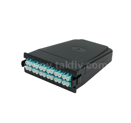 MPO/MTP به LC ماژول کاست از پیش پایان یافته 12-Core یا 24-Core، پانل جلو دوگانه LC، آداپتورهای عقب دوگانه MPO، پلاگ و پلی برای کابل سازی مرکز داده با چگالی بالا