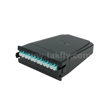 MPO/MTP به LC ماژول کاست از پیش پایان یافته 12-Core یا 24-Core، پانل جلو دوگانه LC، آداپتورهای عقب دوگانه MPO، پلاگ و پلی برای کابل سازی مرکز داده با چگالی بالا