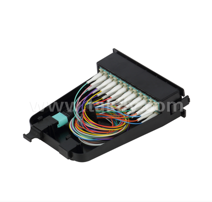 MPO/MTP به LC ماژول کاست از پیش پایان یافته 12-Core یا 24-Core، پانل جلو دوگانه LC، آداپتورهای عقب دوگانه MPO، پلاگ و پلی برای کابل سازی مرکز داده با چگالی بالا
