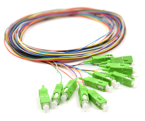 SC/APC 12 رنگی فیبر نوری Pigtail Set ️ کد رنگی برای شناسایی آسان، یک انتهای متصل، یک انتهای فیبر برهنه، برای جعبه های پایان، اسپلایسینگ و اتصال تجهیزات