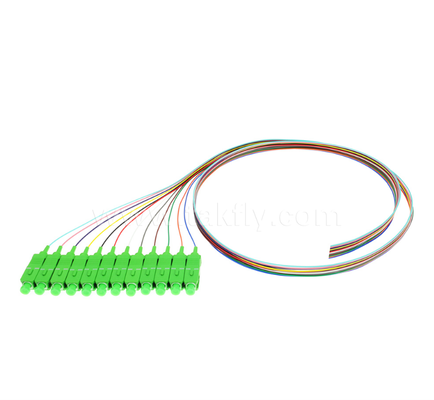 SC/APC 12 رنگی فیبر نوری Pigtail Set ️ کد رنگی برای شناسایی آسان، یک انتهای متصل، یک انتهای فیبر برهنه، برای جعبه های پایان، اسپلایسینگ و اتصال تجهیزات