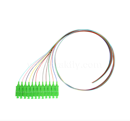 SC/APC 12 رنگی فیبر نوری Pigtail Set ️ کد رنگی برای شناسایی آسان، یک انتهای متصل، یک انتهای فیبر برهنه، برای جعبه های پایان، اسپلایسینگ و اتصال تجهیزات