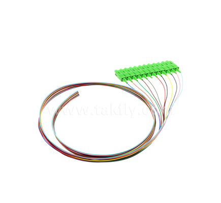 SC/APC 12 رنگی فیبر نوری Pigtail Set ️ کد رنگی برای شناسایی آسان، یک انتهای متصل، یک انتهای فیبر برهنه، برای جعبه های پایان، اسپلایسینگ و اتصال تجهیزات