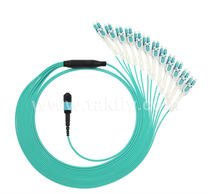 MPO / MTP به LC Uniboot Breakout Patch Cord   OM3 Multimode، چگالی بالا، قطب معکوس برای مراکز داده 40G / 100G