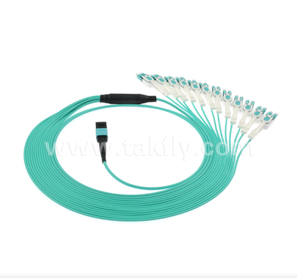 MPO / MTP به LC Uniboot Breakout Patch Cord   OM3 Multimode، چگالی بالا، قطب معکوس برای مراکز داده 40G / 100G
