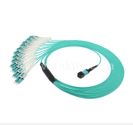 MPO / MTP به LC Uniboot Breakout Patch Cord   OM3 Multimode، چگالی بالا، قطب معکوس برای مراکز داده 40G / 100G