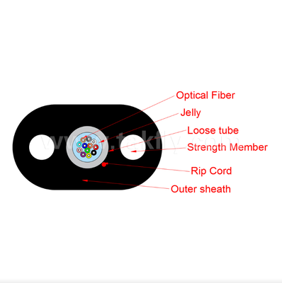 کابل دراپ تخت داخلی/خارجی FTTH مدل GYFXTBY – ۱۲ کور، ضد نفوذ آب، تقویت‌شده با FRP برای شبکه‌های دسترسی
