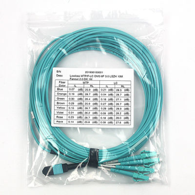 فیبر نوری OM3 OM4 MTP MPO به LC Breakout Cable 8F 12F 24F 3.0mm LSZH