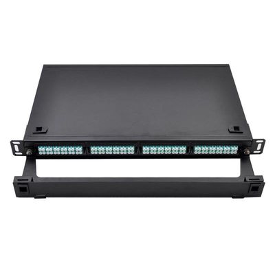 19in LC 96F Patch Panel آلومینیوم سیاه فلز فیبر نوری Pigtails Fusion Spy Spice