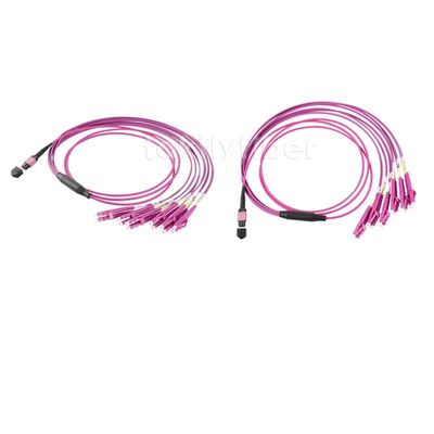 12/24 هسته MPO to LC Patch Cable MPO Breakout Cable، OM4، Violet، 3.0mm