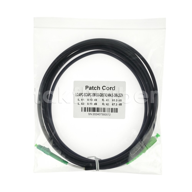 CPR Dca با گواهینامه 4.5mm Double Shealth Fiber Optic Patchcord SM G657AB3 LSZH ژاکت سیاه SCAPC به LCAPC