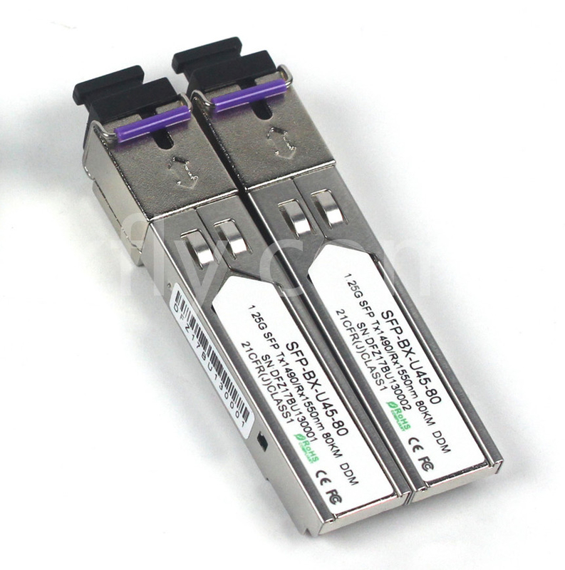 1.25G SFP BIDI ماژول Tx1490/Rx1550nm 80KM SMF DDM LC CISCO JUNIPER HUAWEI سازگار