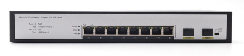 DF-2F-8GP 2-Port 10/100/1000Mbps 8+2 پورت های فیبر Uplink Gigabit Poe Network Switch