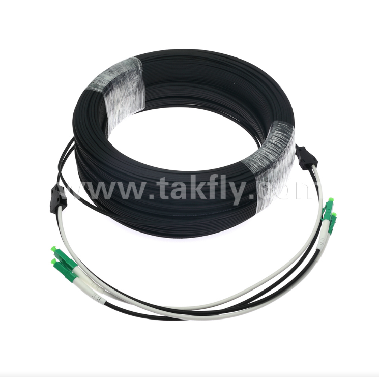 LC/APC Flat Drop Patch Cord - 2 Cor Duplex، از قبل متصل شده، ضد لرزش، در داخل خانه برای پیاده سازی سریع FTTH.